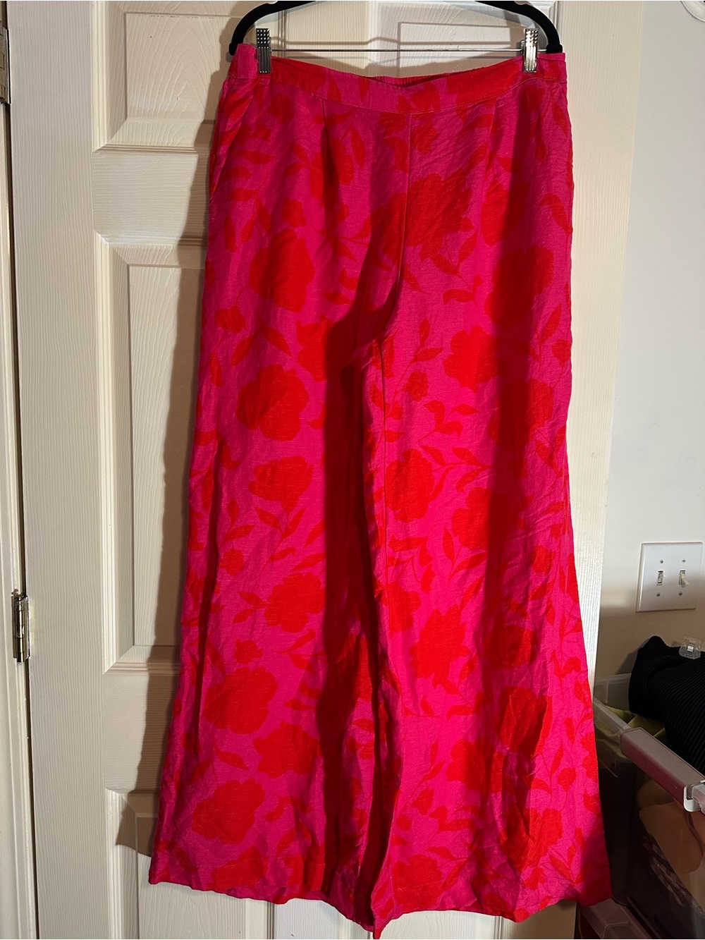 Vibrant Pink & Red Floral Wide-Leg Pants
